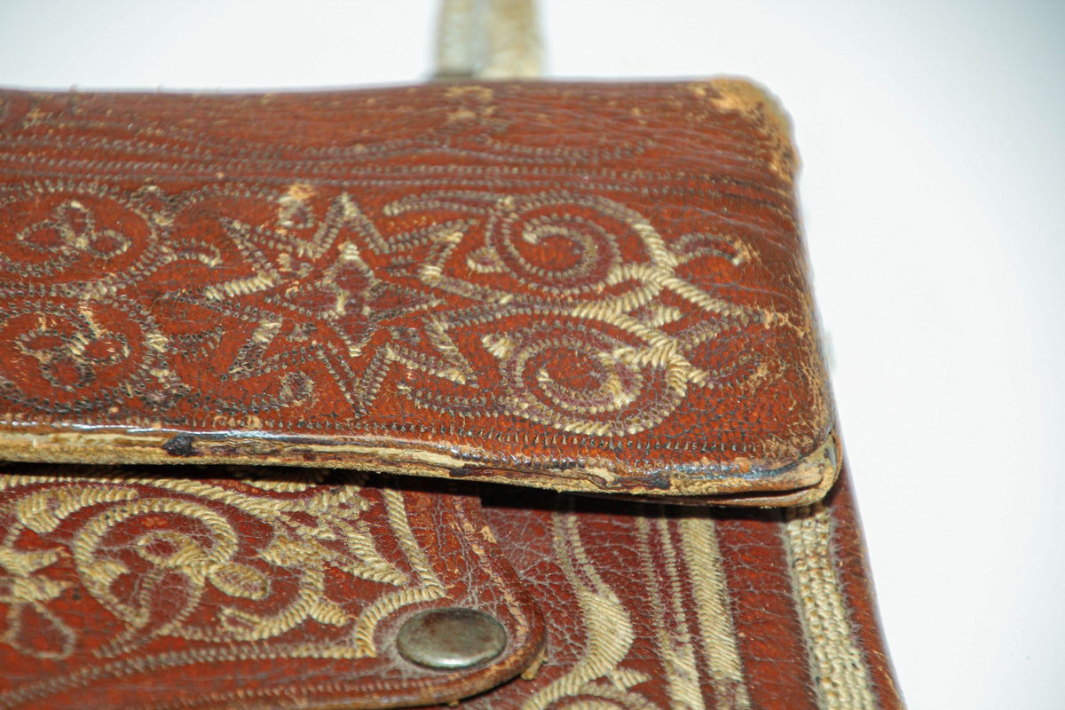 Antique Hand Tooled Leather Moroccan Bag Wall Decor