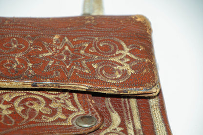 Antique Hand Tooled Leather Moroccan Bag Wall Decor