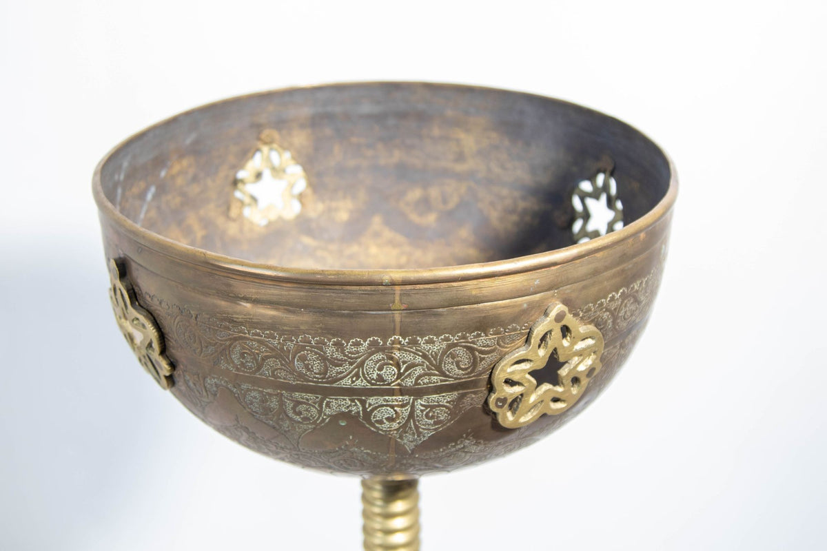 Monumental Moroccan Engraved Brass Tea Kettle on Stand