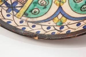 19th C. Moroccan Ceramic Bowl Polychrome Footed Dish Fez