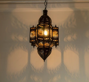 Moroccan Hanging Clear Glass Lantern in a Moorish Star Shape