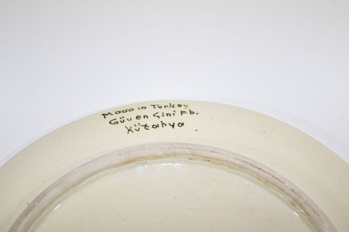 Vintage Turkish Kütahya Polychrome Ceramic Calligraphy Wall Platter Signed 1950s