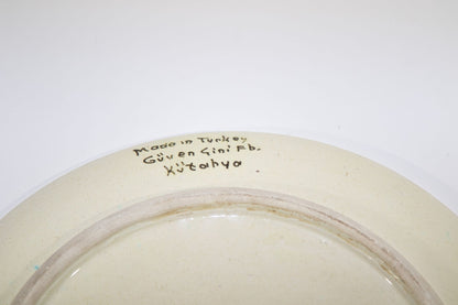 Vintage Turkish Kütahya Polychrome Ceramic Calligraphy Wall Platter Signed 1950s
