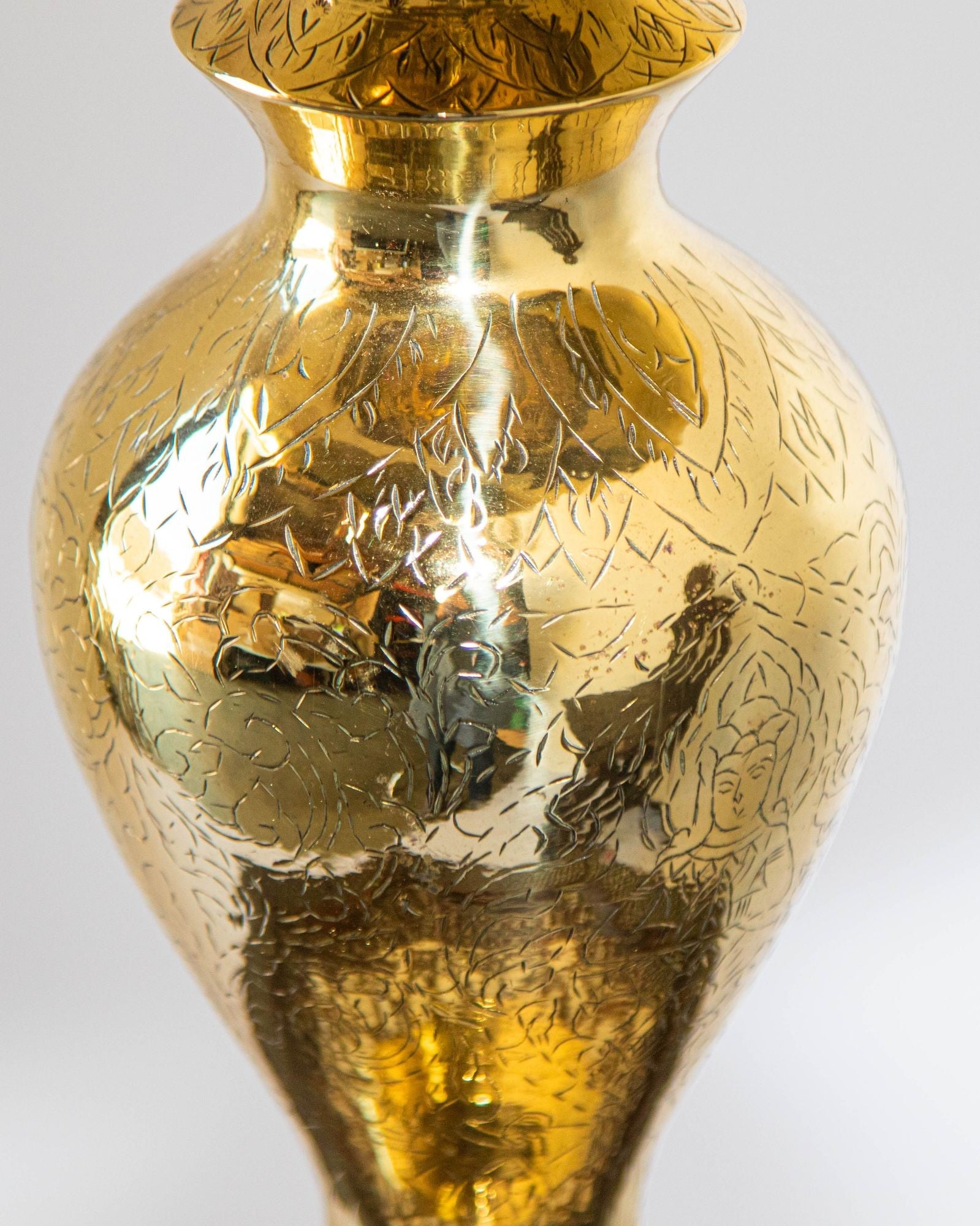 Vintage Polished Brass Moroccan Pillar Candle Holder