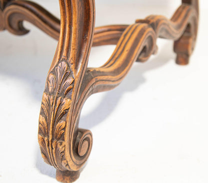 French Baroque Walnut Armchairs with Aubusson Upholstery, Circa 1930 — detail view 10