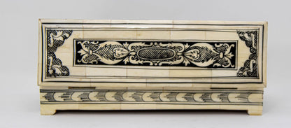 Moorish Islamic Mughal Raj Decorative Vizagapatam Carved Bone Jewelry Box India