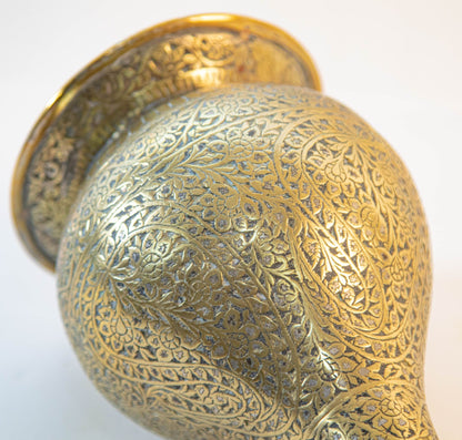 Antique Mughal Engraved Brass Vase, Indo-Persian, 19th Century