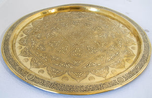 19th Century Mughal Indo Persian Fine Antique Brass Round Tray 17 in