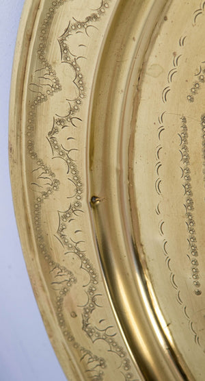 1940's Antique Moroccan Large Polished Round Brass Tray Platter 30 in. D.