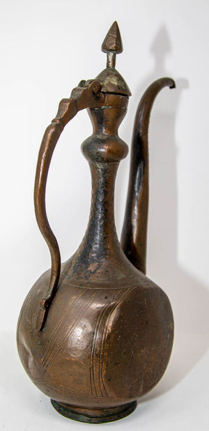 Antique Islamic Middle Eastern Qajar Persian Copper Ewer 19th Century