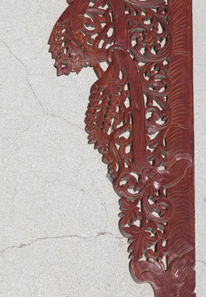 Asian Hand-Carved Wooden Architectural Arched Wall Door Panel