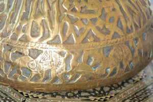 Large Islamic Brass Vessel Egyptian Moorish Round Brass Polished Bowl 19th c.