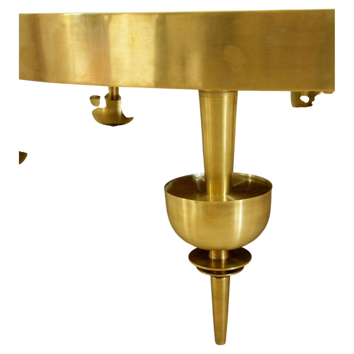 Custom Modernist Art Deco Polished Brass & Green Marble Round Coffee Table, 2010 — detail view 7