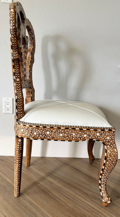 Pair of Anglo-Indian Bone-Inlaid Teakwood Side Chairs Mughal Revival