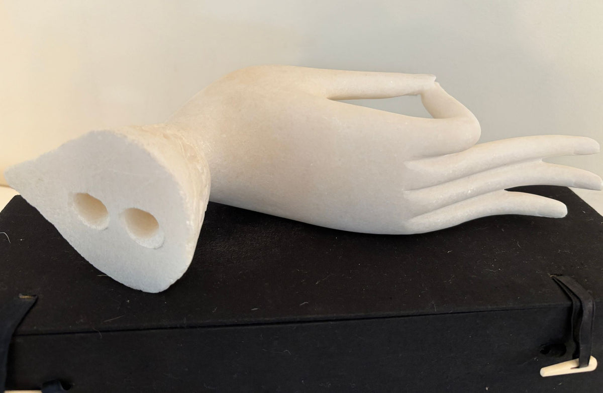 Vintage Alabaster Gyan Mudra Buddha Meditation Hand Sculpture in Box
