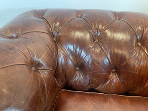 Vintage English Brown Leather Tufted Chesterfield Club Armchairs a Pair