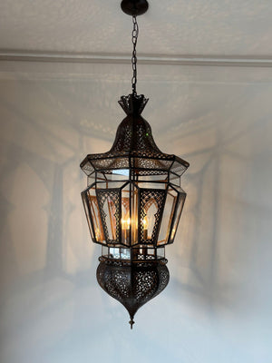 Moroccan Vintage Moorish Hanging Glass Light Fixtures A Pair