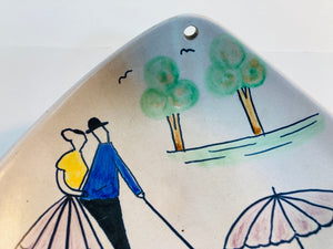 German Vintage Hand-Painted Triangular Plate