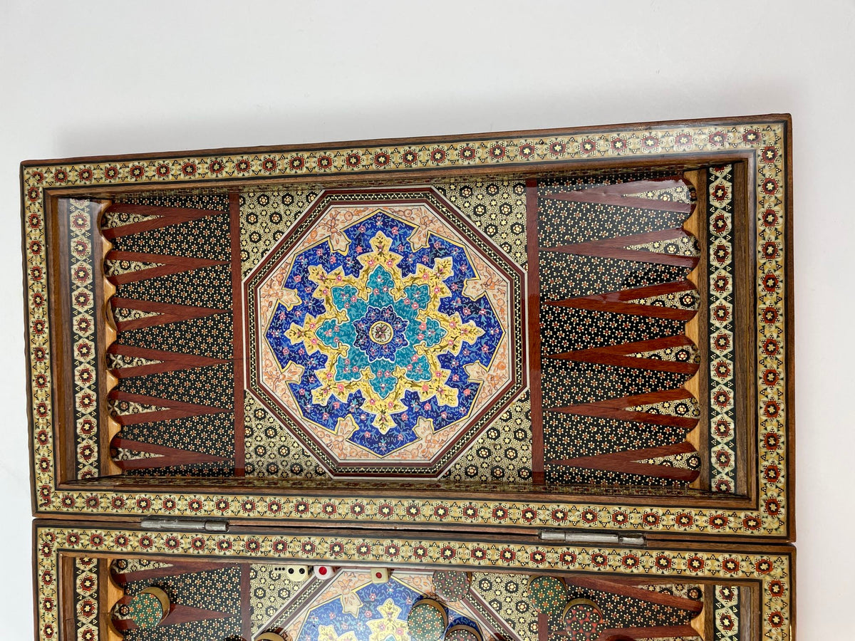 Moorish Persian Inlaid Micro Mosaic Backgammon and Chess Board