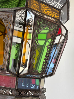 Moroccan Moorish Large Hanging Light Fixture Colored Glass Lantern