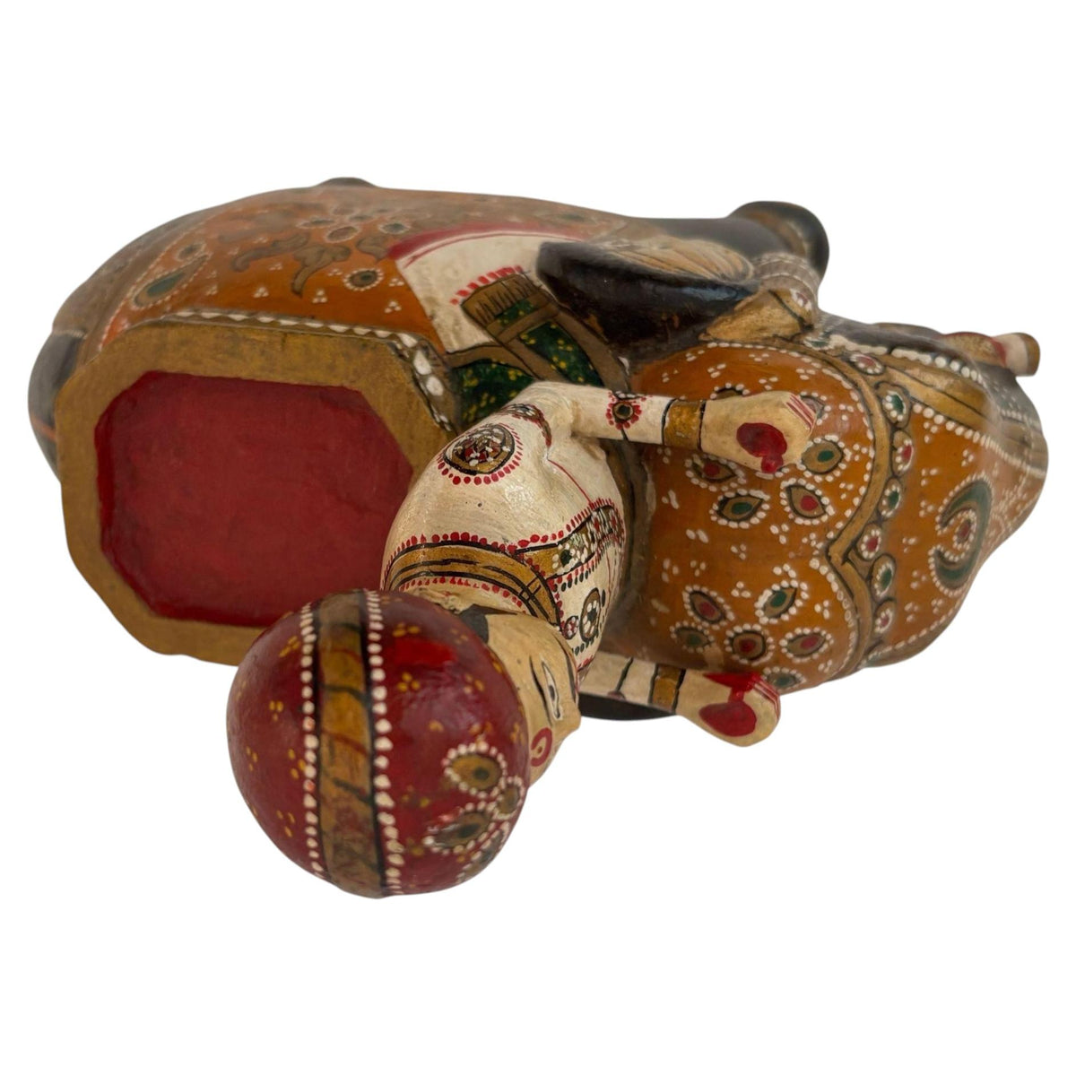 Antique Anglo-Raj Hand-Carved Teak Elephant with Rider Polychrome Sculpture — additional view 7