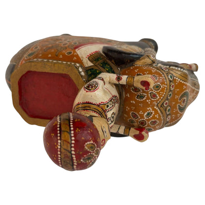 Antique Anglo-Raj Hand-Carved Teak Elephant with Rider Polychrome Sculpture — additional view 7