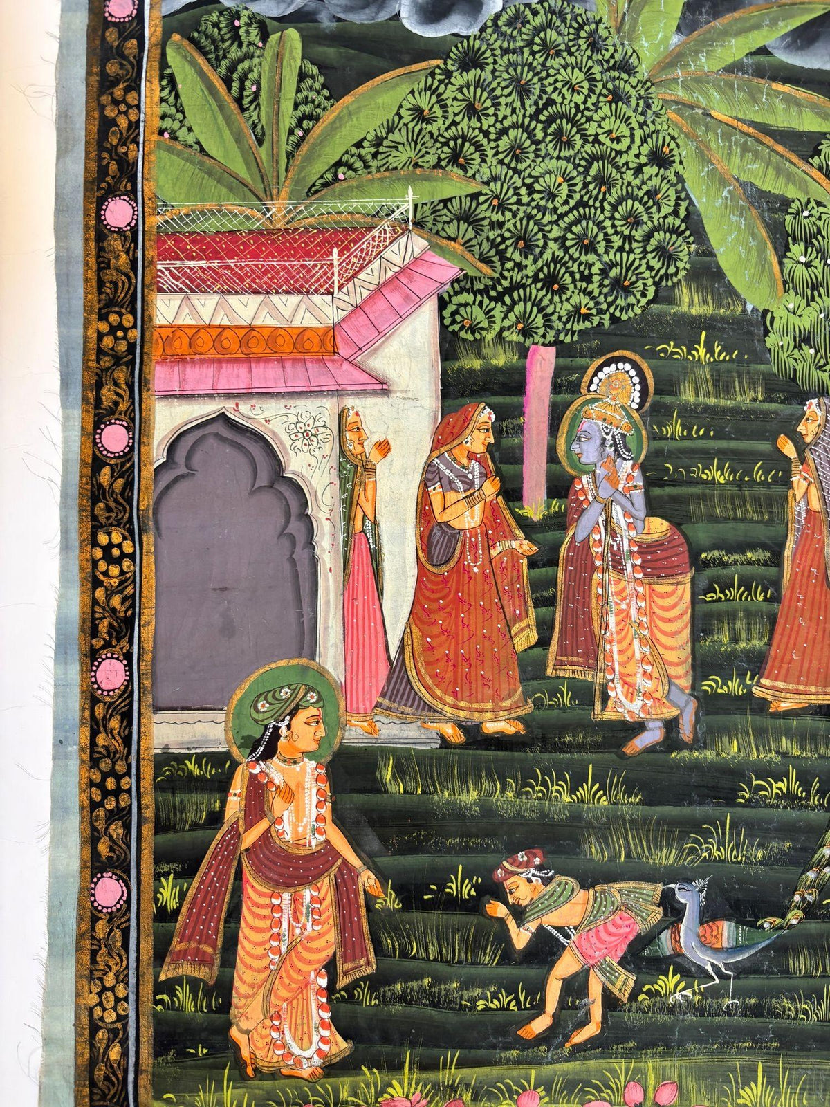 Vintage Rajasthani Krishna & Gopis Gouache and Gold Painting on Cloth — additional view 10