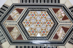 Moorish White hexagonal Box with Inlaid Mosaic Marquetry