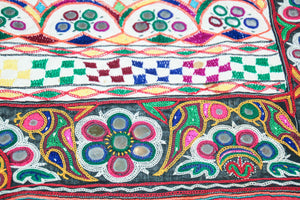 1920's Indian Gujarati Rabari Kutch Silk Embroidered Ethnic Textile with Mirror