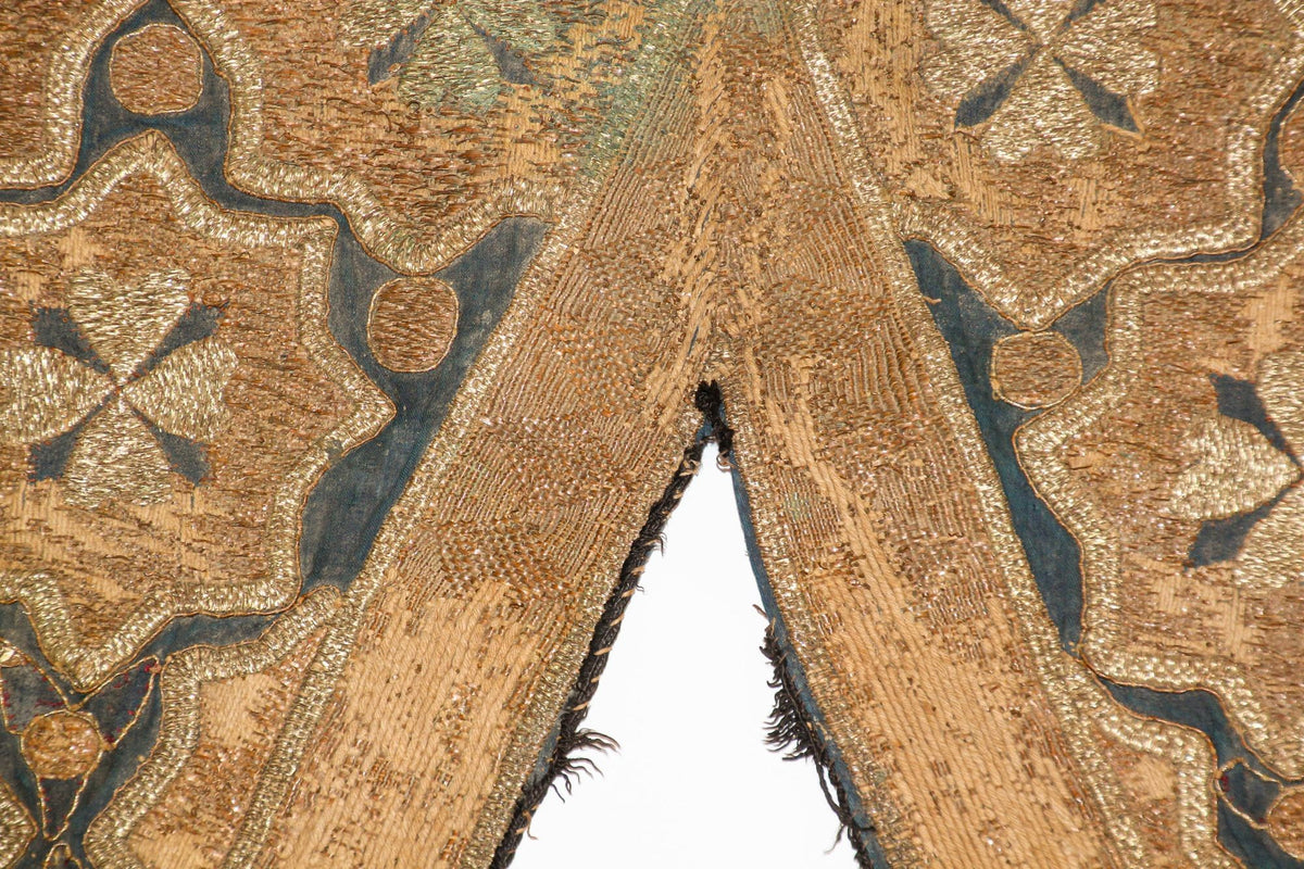 Antique Islamic Art Ottoman Metallic Threads Arched Fragment Textile 19th c.