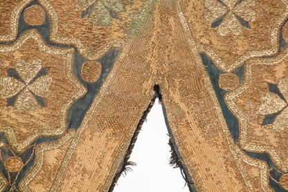 Antique Islamic Art Ottoman Metallic Threads Arched Fragment Textile 19th c.