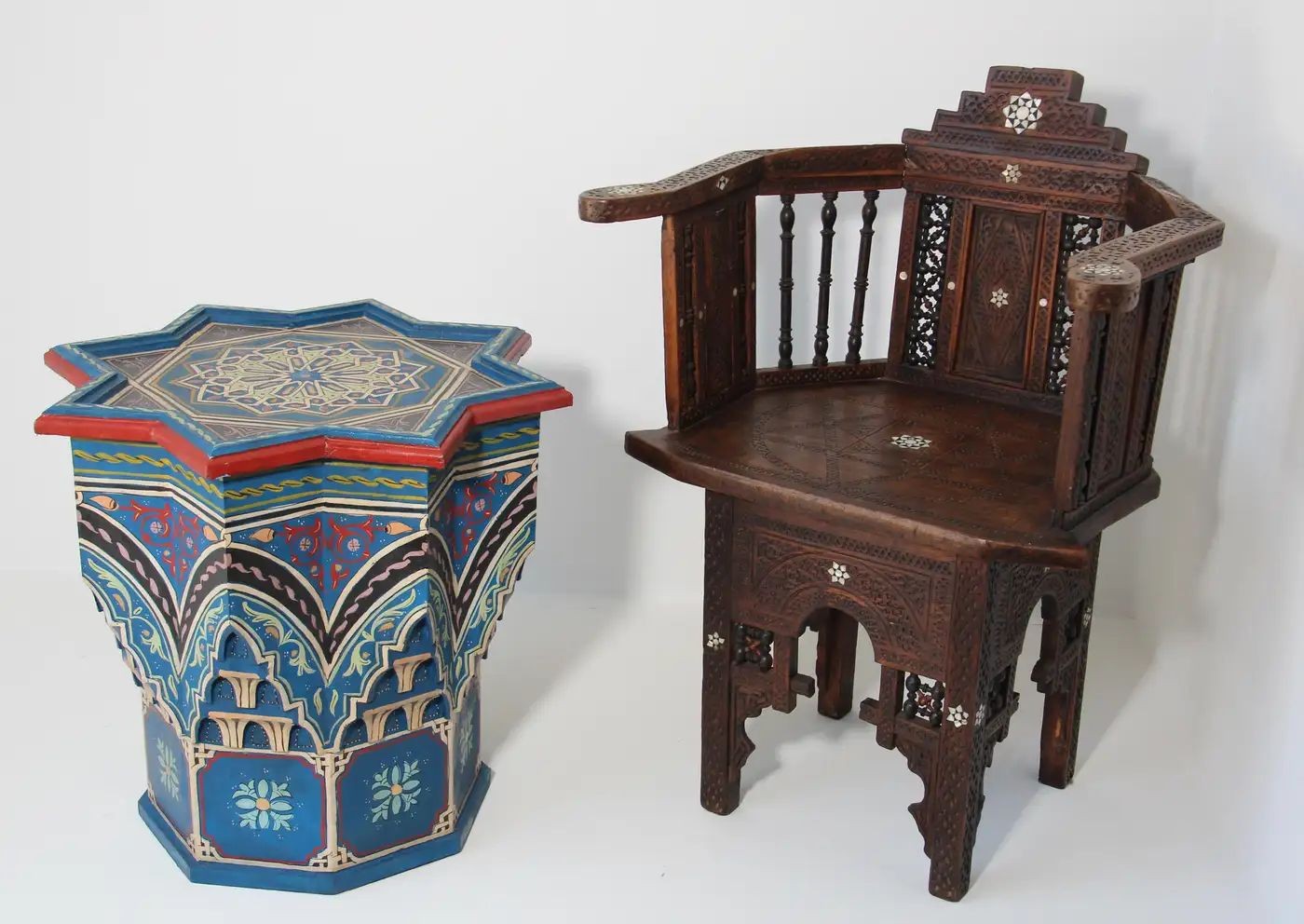 Moroccan Moorish Star Shape Blue Side Table 1960s
