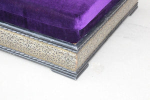 Vintage Moroccan Settee Low Bench, Daybed with Purple Cushion