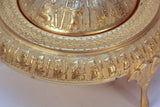 Vintage Gold Tone Islamic Moorish Roll Top Caviar Footed Dish Server 1960s