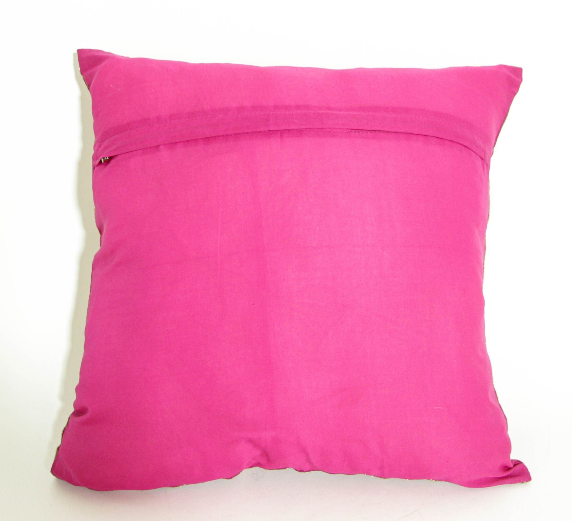 Hot Pink Silk Throw Pillow with Peacocks India