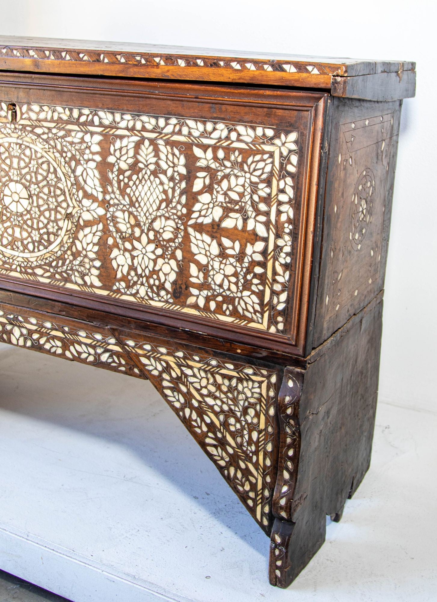 Antique Middle Eastern Mother of Pearl Inlay Dowry Trunk 19th C.