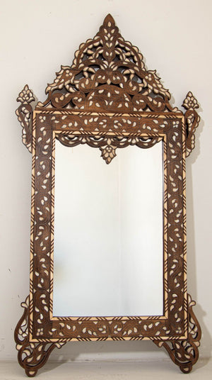 Damascene Moorish Bone Inlaid Mirrors With Floral Motif 52" H. A Pair