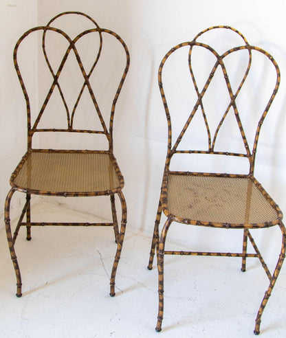 Italian Gilt Metal Faux Bamboo Dining Chairs 1950s Set of 4 — Italy