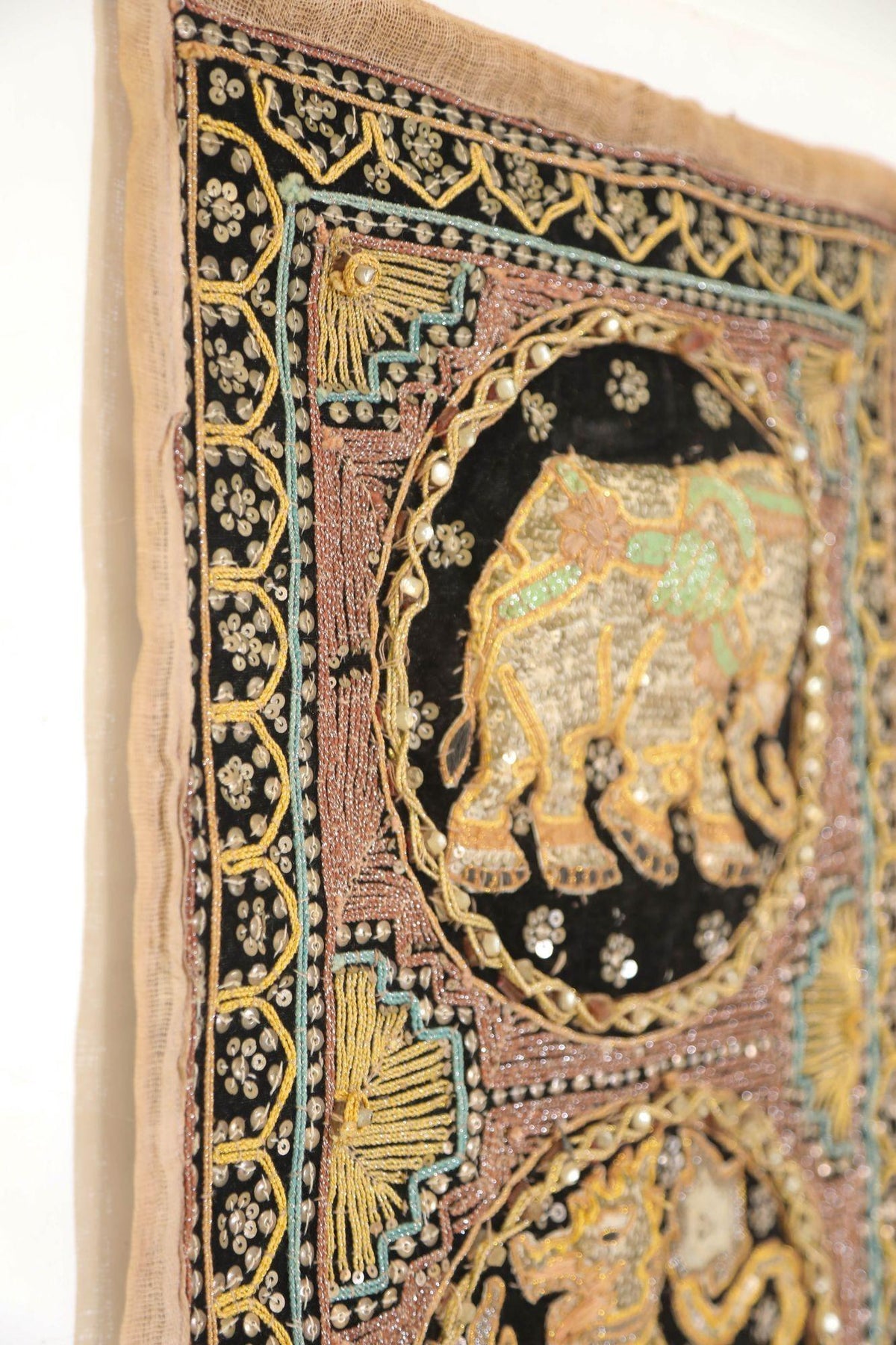 Vintage Burmese Kalaga Tapestry Embroidered Wall Hanging 1960 — additional view 11