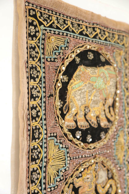 Vintage Burmese Kalaga Tapestry Embroidered Wall Hanging 1960 — additional view 11