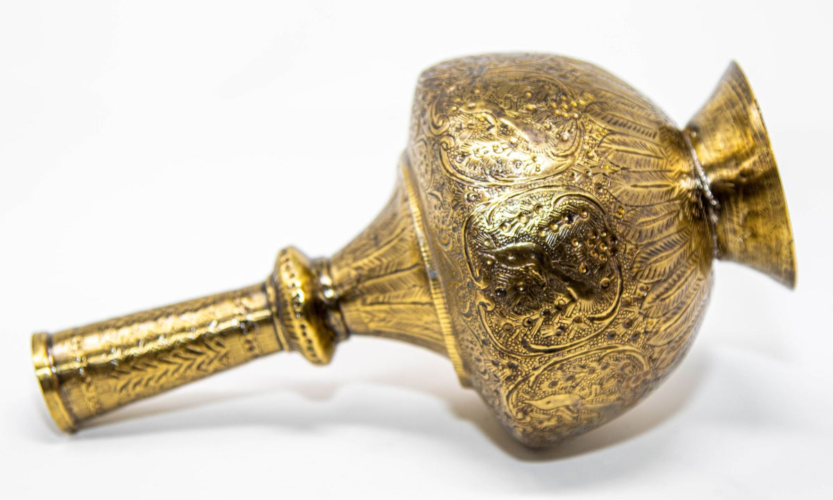 19th Century Antique Persian Brass Etched Vase with Islamic Design