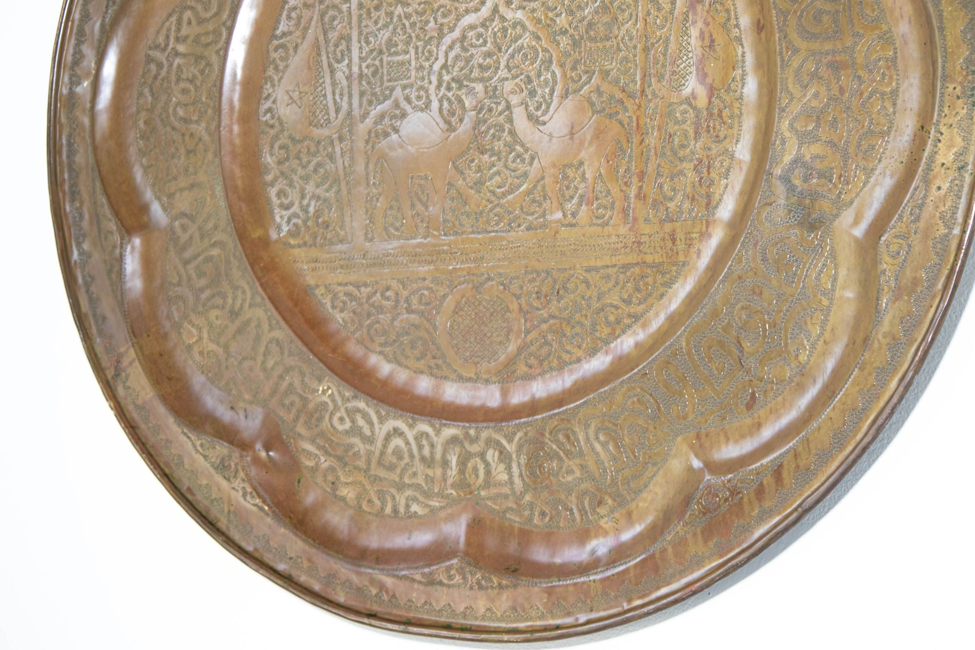 Large Moroccan Round Brass Tray Wall Decor 38 inches Circa 1950's