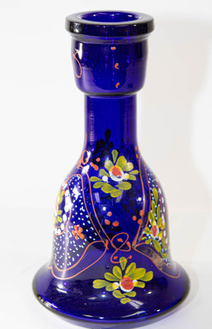 Vintage Royal Blue Opaque Enameled Bohemian Glass Hookah Base