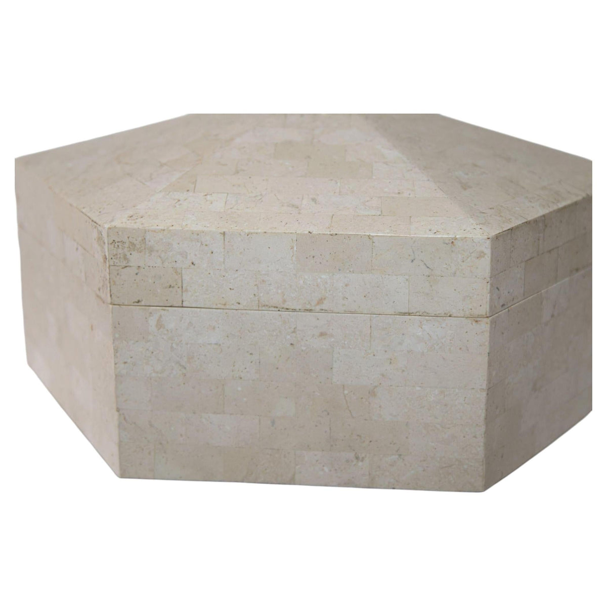 Maitland Smith Post Modern White Tessellated Hexagonal Stone Box 1980's — additional view 7