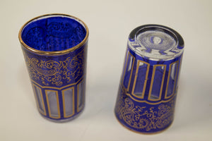 Moroccan Royal Blue Glasses with Gold Moorish Arabesque Design Set of 6 Barware