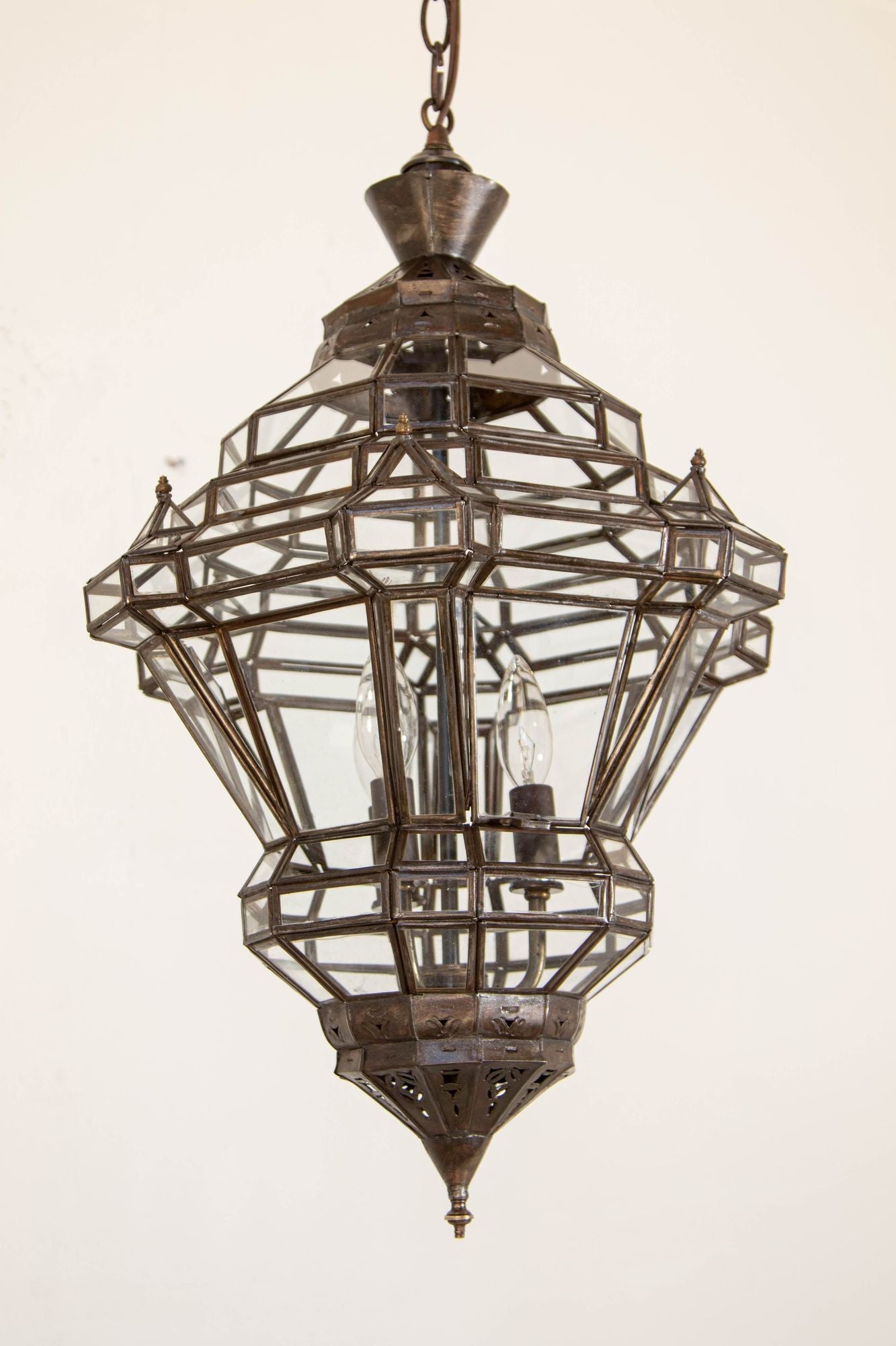 Vintage Moroccan Clear Glass Lantern Moorish Granada Spanish Style