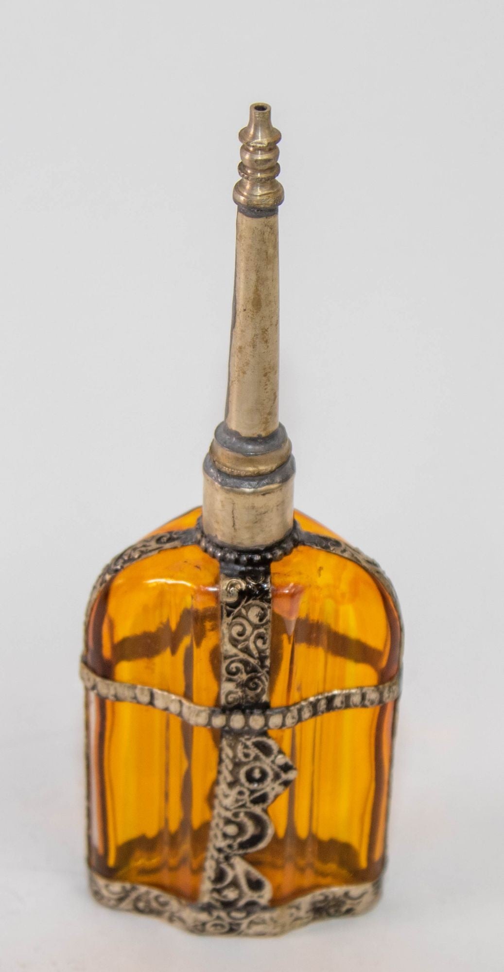 Moroccan Glass Perfume Bottle Sprinkler with Metal Overlay