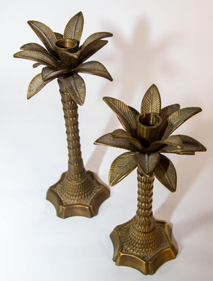Vintage Brass Moroccan Palm Tree Candlestick Holders Set of 2