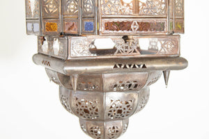 Vintage Moroccan Hanging Lantern Clear and Multicolor Glass Made in Marrakech