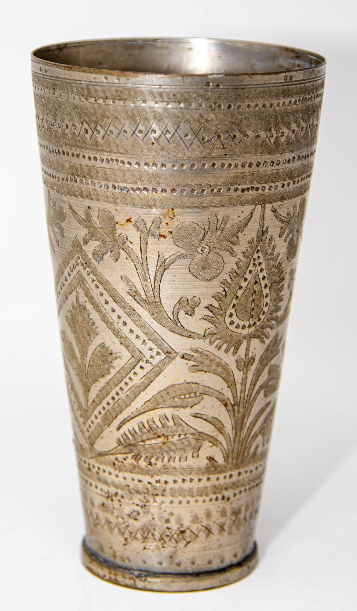 Antique Metal Engraved Beaker or Vase from India 1940s